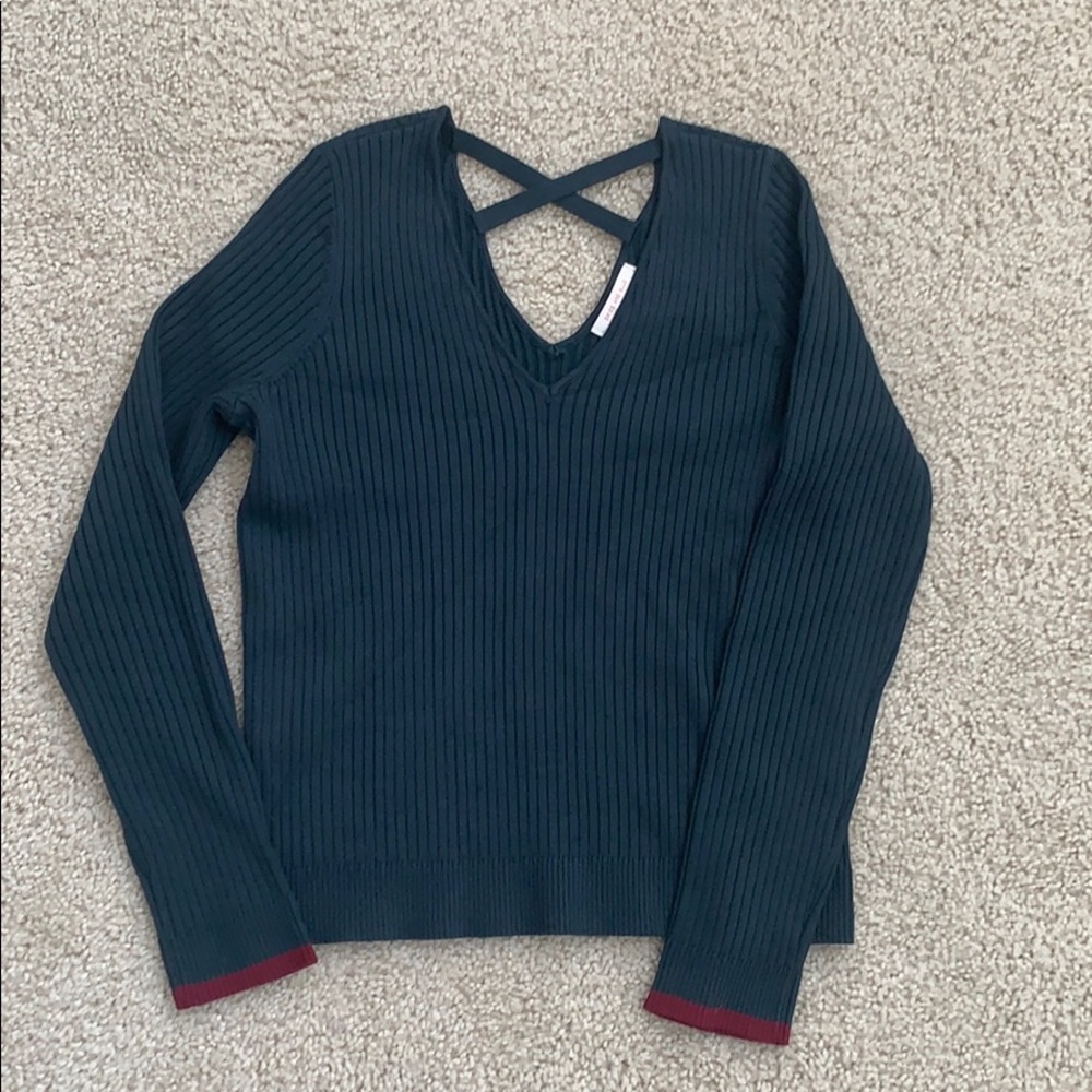 Teal v neck cross back sweater - brand new